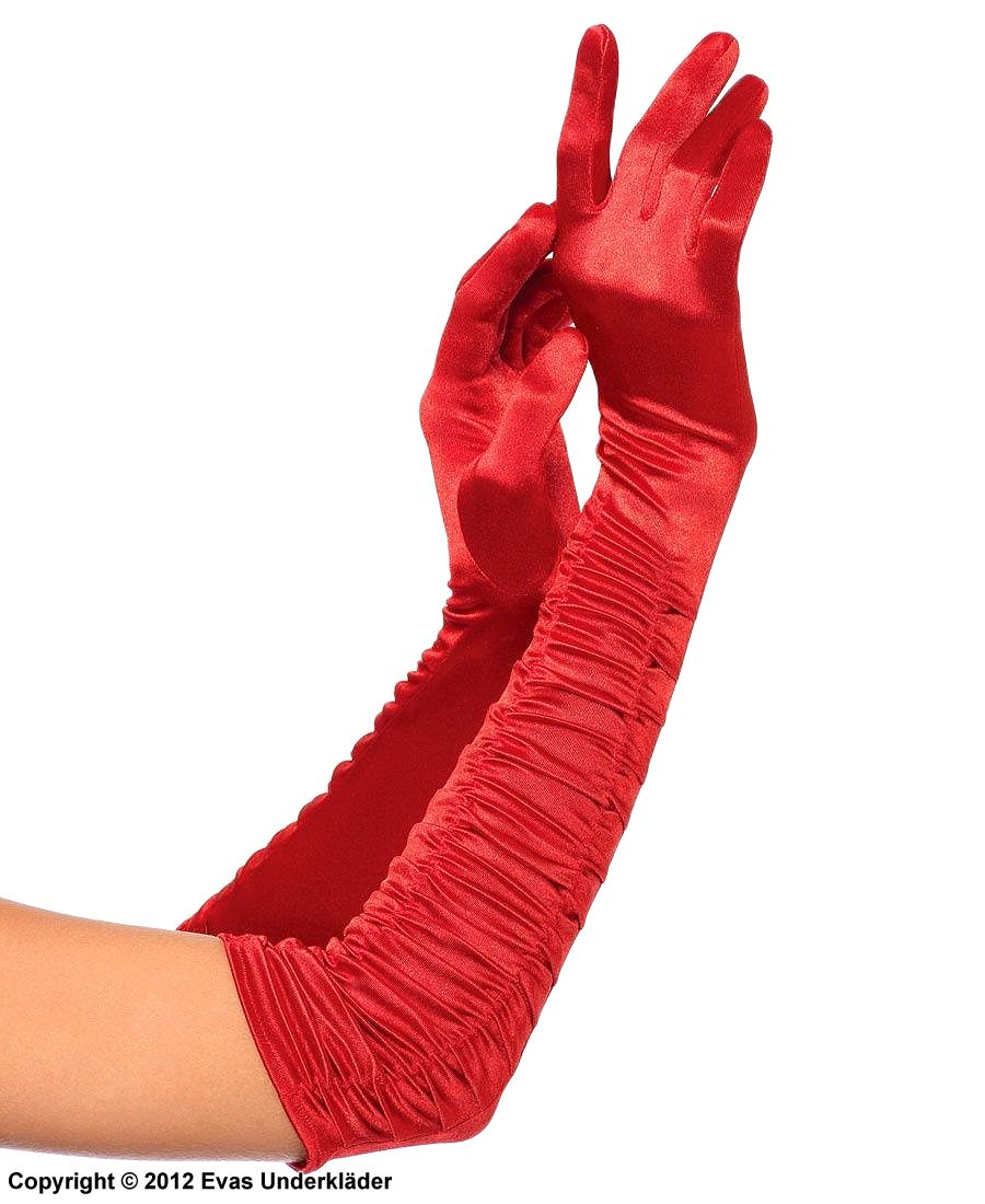 Long gloves, satin, wrinkles
